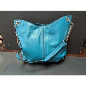Michael Kors bucket boho Purse bag Chain Handle Strap leather Teal PreOwned
